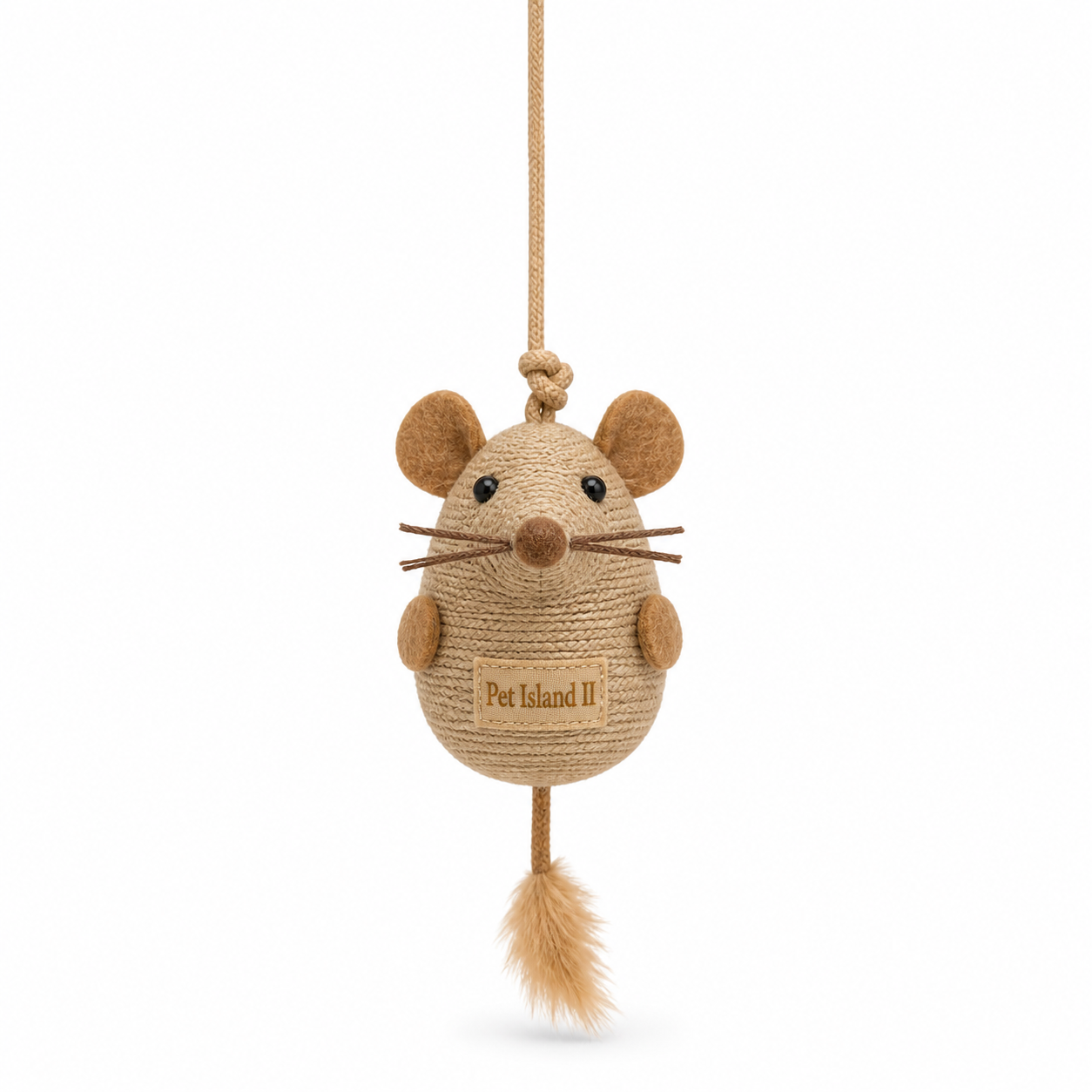 Hanging Mouse Cat Toy with Rope & Feather Tail | Interactive Hanging Cat Toy | Natural Texture Play Toy | Pet Island II