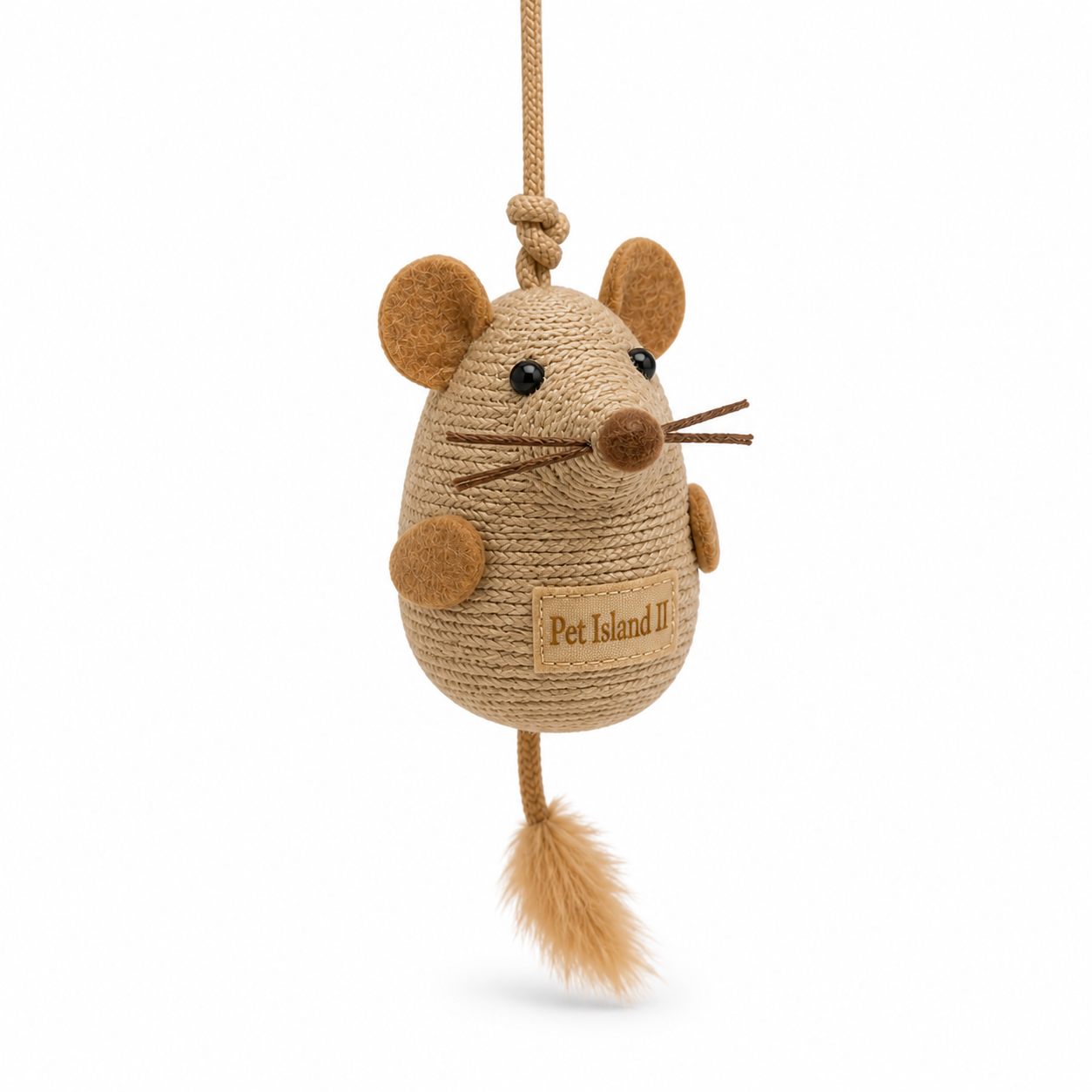 Hanging Mouse Cat Toy with Rope & Feather Tail | Interactive Hanging Cat Toy | Natural Texture Play Toy | Pet Island II - Image 4