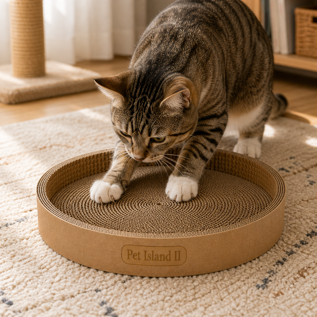 Round Cardboard Cat Scratcher Bed | Corrugated Scratch Pad Lounge for Cats | Durable Scratching Toy | Pet Island II - Image 5